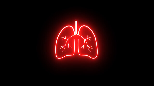 glowing Human lungs icons. neon Lungs sign. Neon Red lungs icon isolated on black background.
