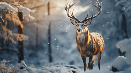 Majestic Deer in Snowy Winter Forest