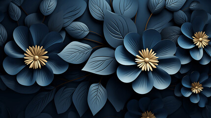 Enhanced Dark Blue Floral Background with Abstract 3D Leaf