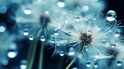 Macro Photography of Water Drops on Dandelion Seed