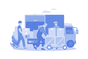 Worker loading packages on the truck Illustration concept wo white background