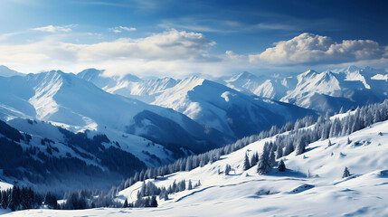 Fototapeta na wymiar Mountainous Winter Landscape with Snow-Covered Fir Trees