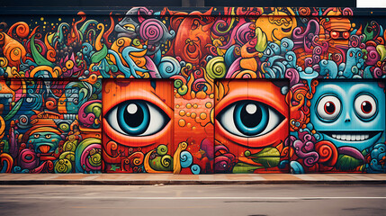 Colorful Urban Graffiti Wall with Various Designs
