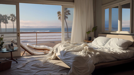 Fototapeta na wymiar Casual Bedroom with a Beach Feel