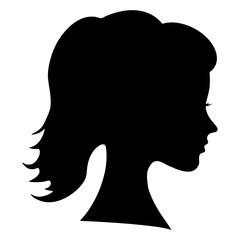 Silhouette of a woman. Profile of a young lady. Beautiful head of a girl, element for the design of a beauty salon, fashion page, women's magazine. Black shadow on white. Vector flat illustration.