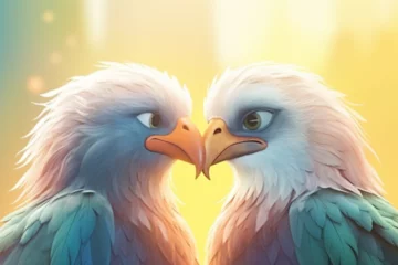 Foto op Canvas cartoon illustration, a pair of eagles kissing © Yoshimura