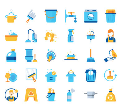 Cleaning service colored icons. collection of 30 set icon vector