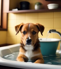 Dog inside a luxurious bathtub,Generative AI