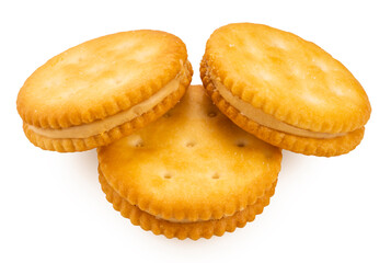 Peanut butter cracker on white background, Peanut butter snack isolate on white with clipping path.