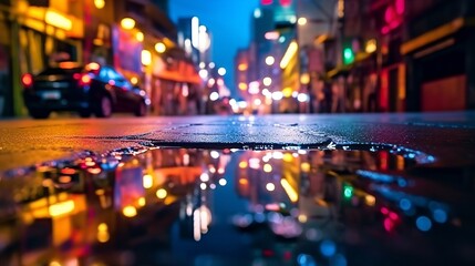 Obraz premium blurred lamp lens background with water rain on the road
