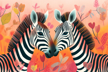 Fototapeta premium cartoon illustration, a pair of zebras kissing