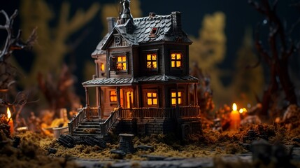 Fototapeta na wymiar Miniature haunted house diorama Halloween