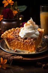 A Slice of Caramel Apple Pie with Whipped Cream and Crumbled Topping