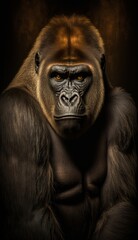 Fototapeta na wymiar Black gorilla with a black background