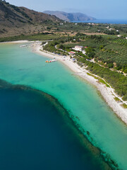Aerial view of beautiful beach in Lake Kournas, crete, Greece