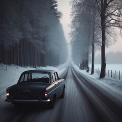 Fototapeta na wymiar Car on the road in the winter forest. 3d rendering. Generated by AI