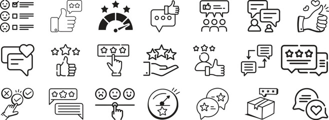 Feedback, review, testimonial, customer thin line icons. Editable stroke. For website marketing design, logo, etc. Vector illustration.