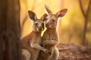 Muurstickers a pair of kangaroos kissing © Yoshimura
