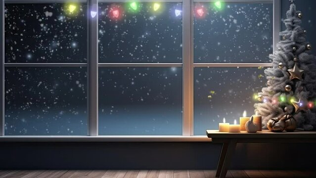 christmas room decoration with tree background seamless looping time-lapse virtual video animation background.