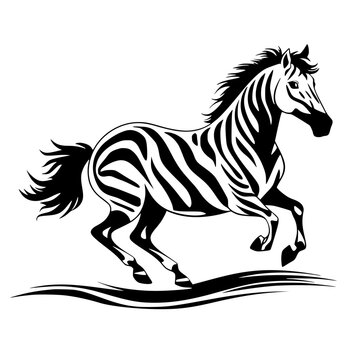Horse Zebra Vector Jumping Black White Illustration Coloring Page 