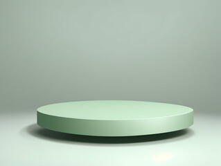 The elegant minimalistic geometric design on the round podium, combined with the refreshing green mint color, complemented by the matching green background as a perfect finishing touch.AI