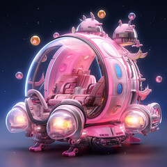 Pink Spaceship on a Rocky Planet with Floating Balloons,spaceship in space,spaceship