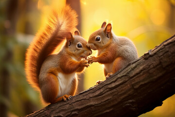 a pair of squirrels are kissing