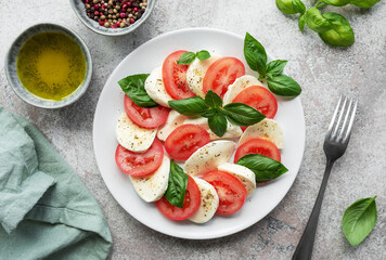 Caprese salad with tomatoes, mozzarella and basil.