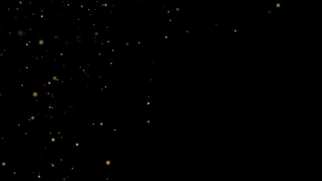 Blinking Defocused Golden Particles on Dark Background, corner. 4k