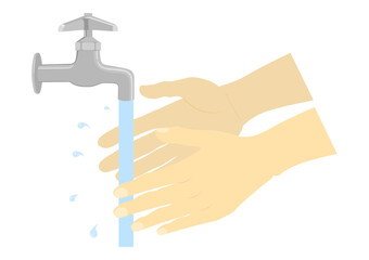 水道水で手洗いする
