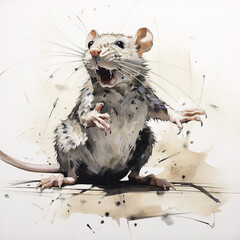 Image of digital painting an rat on a white background. Wildlife Animals. Illustration, Generative AI.