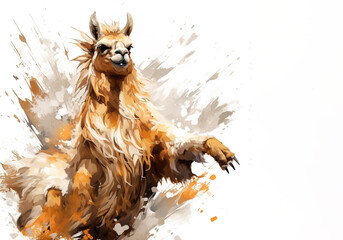 Image of digital painting a llama on a white background. Wildlife Animals. Illustration, Generative AI.