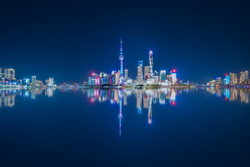 View of Shanghai's skyline panoramic cityscape at night