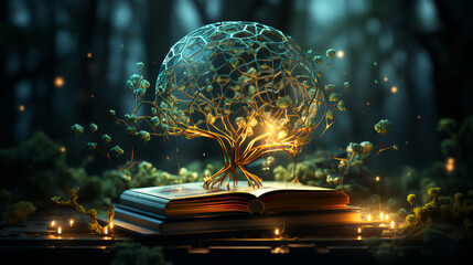 Abstract tree growing from a book. Mental training and education concept