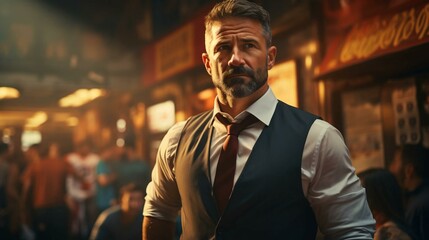 Fototapeta premium Handsome man with a beard in a classic vest