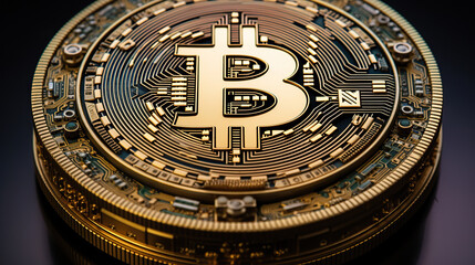 Fototapeta na wymiar Golden Bitcoin: A Close-Up View,one bitcoin,close up of a bitcoin