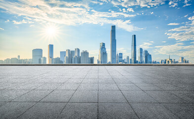 Guangzhou city skyline and square floor background