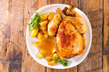 roasted chiken with potatoes and sauce