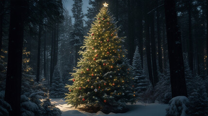 Obraz premium Christmas festival christmas tree gift box christmas background christmas day AI generative.