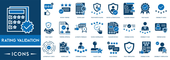 Rating Validation icon set as conversation, checklist, choice, testimonial, dislike, sent, satisfaction scale vector icons for report, presentation, diagram, web design