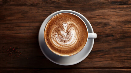 A cup of Beautiful mocha latte top view image. - obrazy, fototapety, plakaty