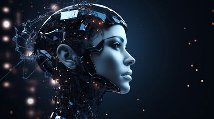 Smart The Head of a Cyborg on a Black Background 3D Robot