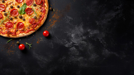 Amazing Homemade Pizza on a Black Stone Background
