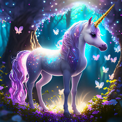 Obraz na płótnie Canvas Beautiful unicorn in a magical forest