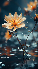 water lily in the pond,water lily in the water,Rain-Kissed Radiance: An Orange flower in Bloom