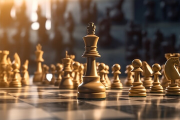 silver chess on a chess board game for business - Powered by Adobe