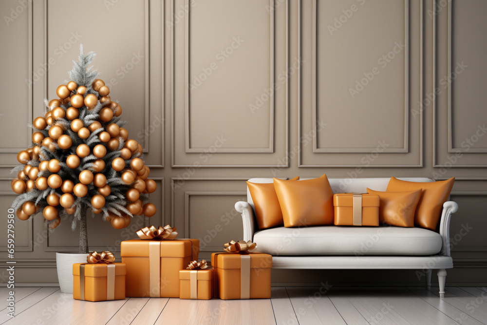 Aufkleber a sleek and modern holiday background featuring a single gift box placed on a contemporary console t