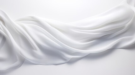 White silk fabric draped in a wave-like pattern.a smooth and flowing white silk fabric that creates a gentle curve. The fabric has a soft texture and a bright color that contrasts with the plain white - 659280983