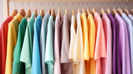 Colorful clothes on clothing rack