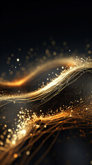 Fototapeta premium Futuristic abstract background with golden glowing particles and waves